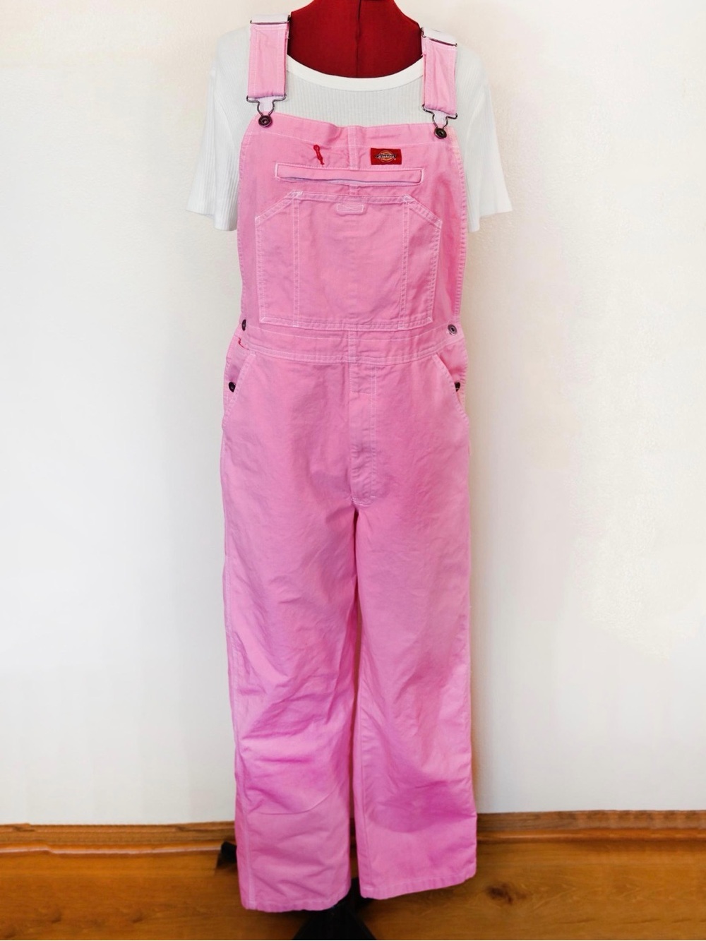 Dickies Painter Bib Overalls Custom Dyed Petal Pink Unisex 40W x 34L